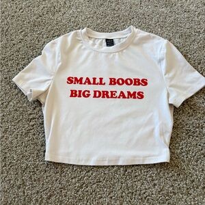 White Crop Top with Red Text